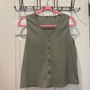 Sleeveless Button-Front Knit Top in Sage Green